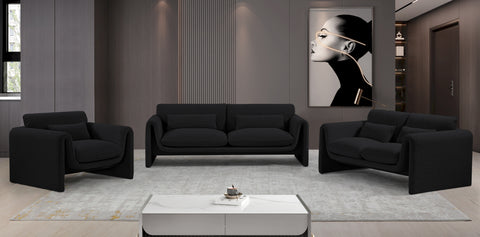 Waverly 86" Black Boucle Fabric Upholstered Sofa, 1 Piece