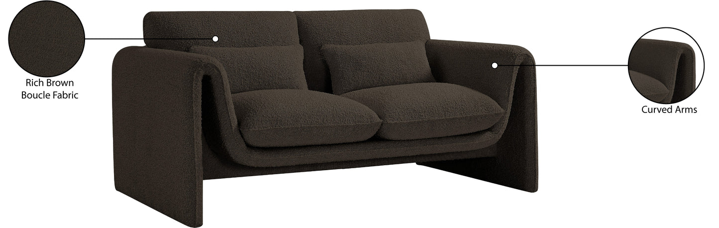 kira brown boucle fabric loveseat l