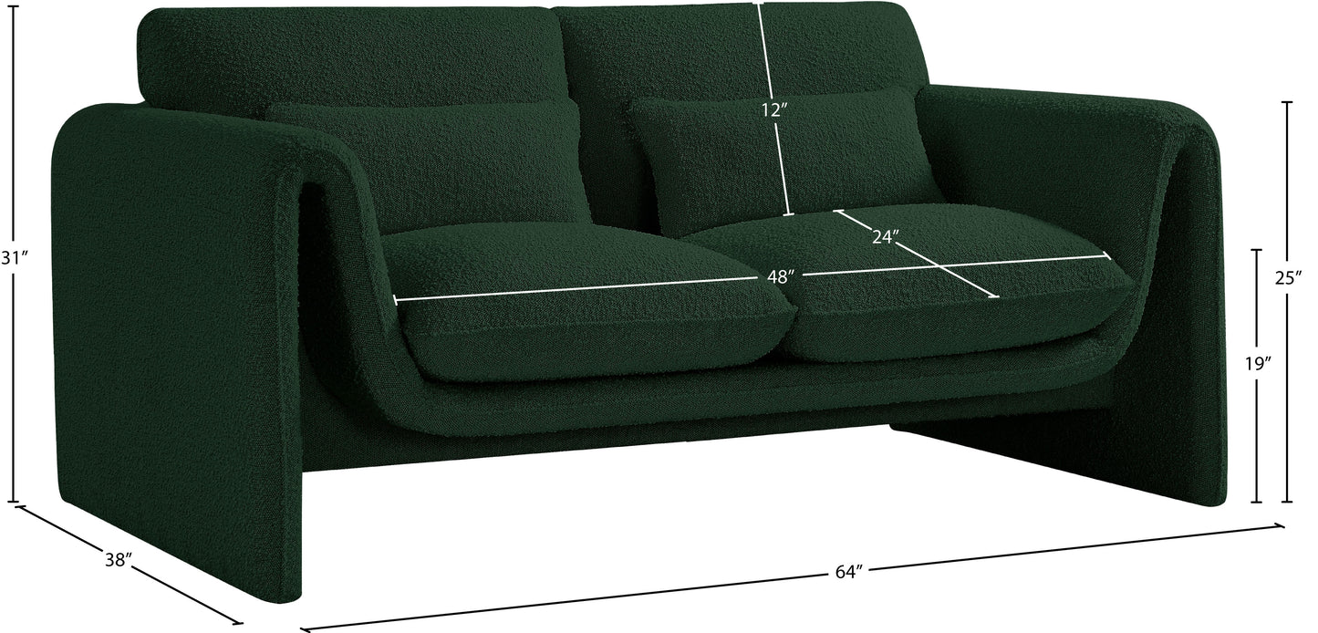 kira green boucle fabric loveseat l