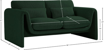 Kira Green Boucle Fabric Loveseat L