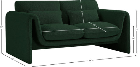 Kira Green Boucle Fabric Loveseat L