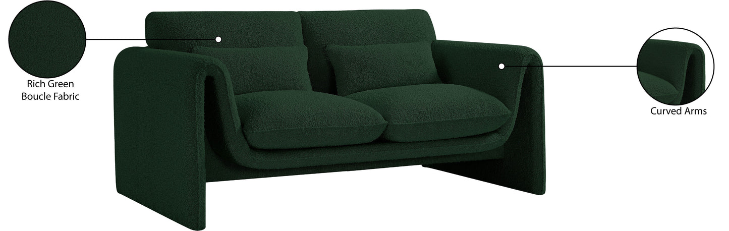 kira green boucle fabric loveseat l