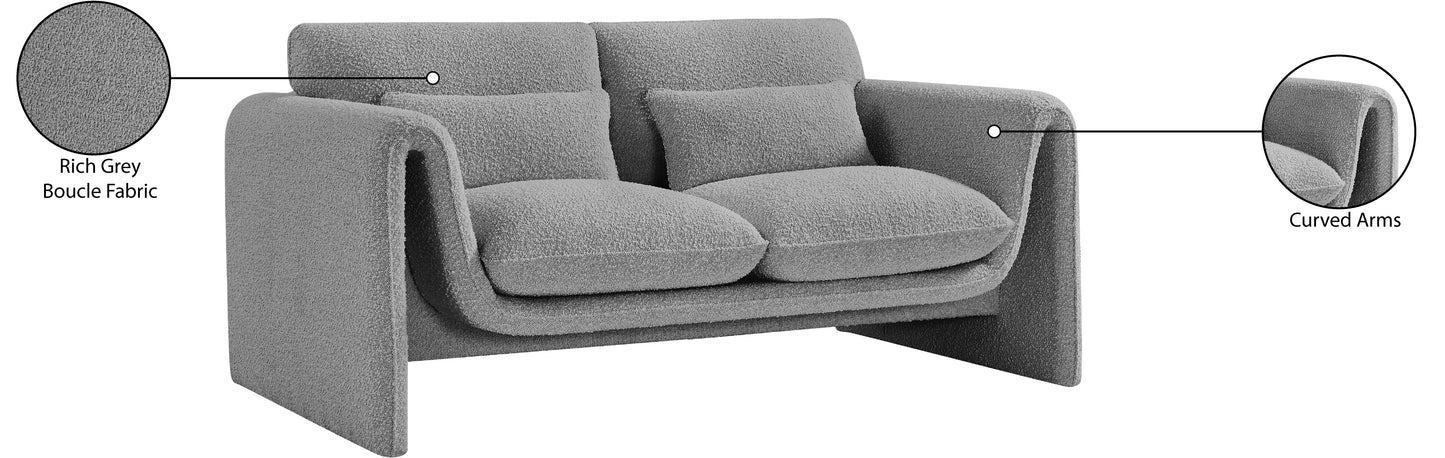 kira grey boucle fabric loveseat l