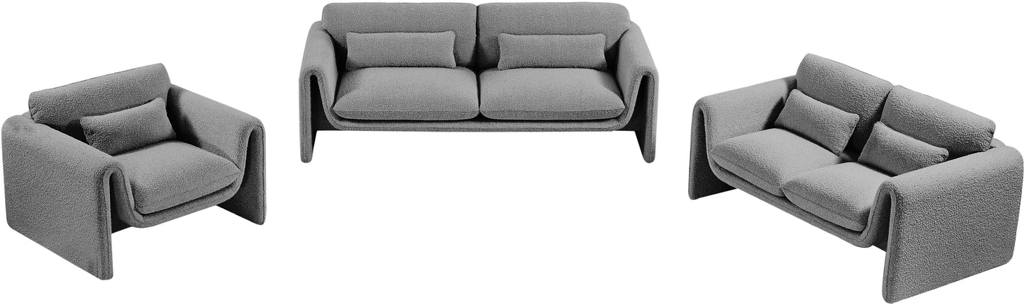 kira grey boucle fabric loveseat l