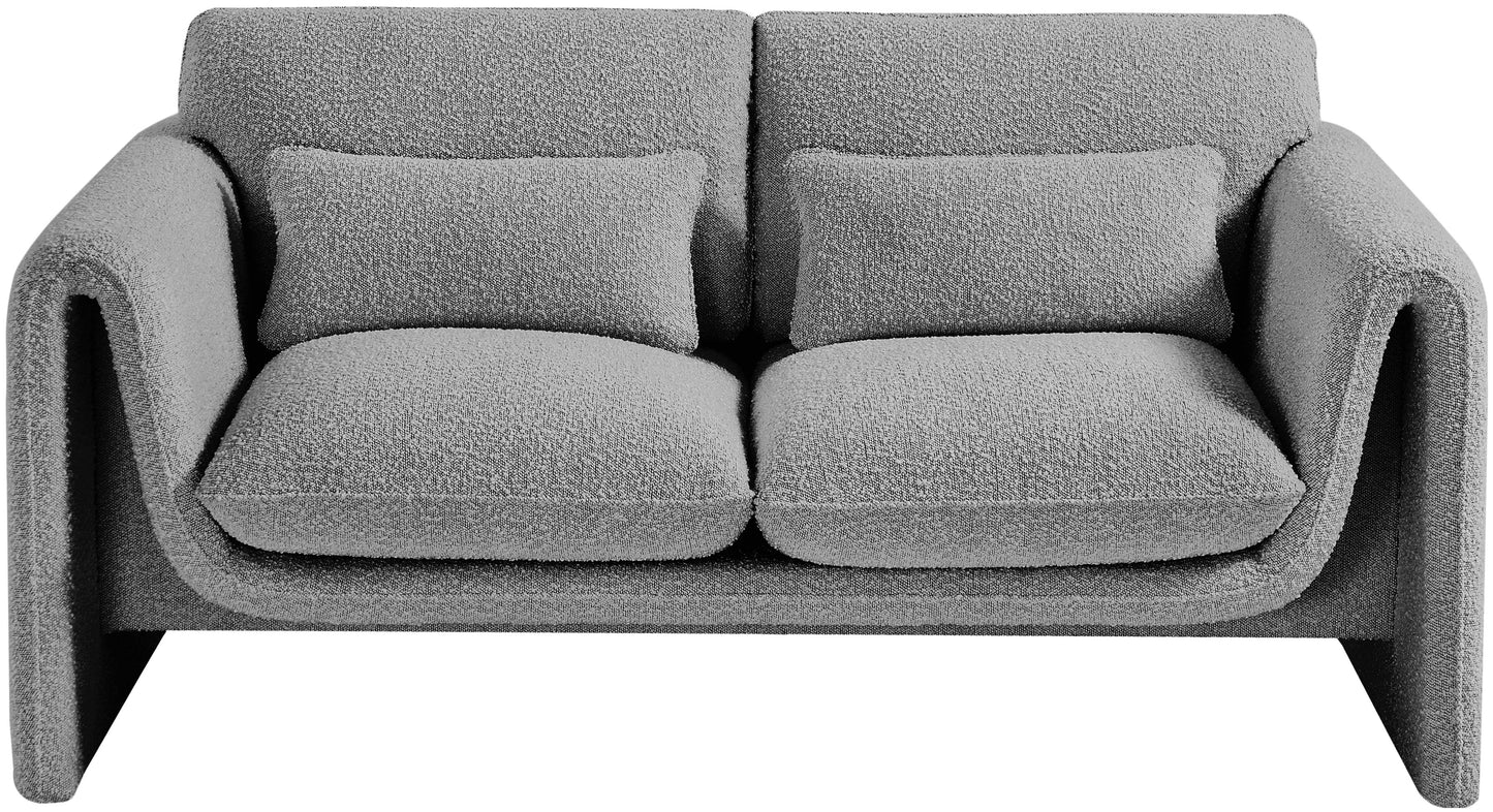 kira grey boucle fabric loveseat l