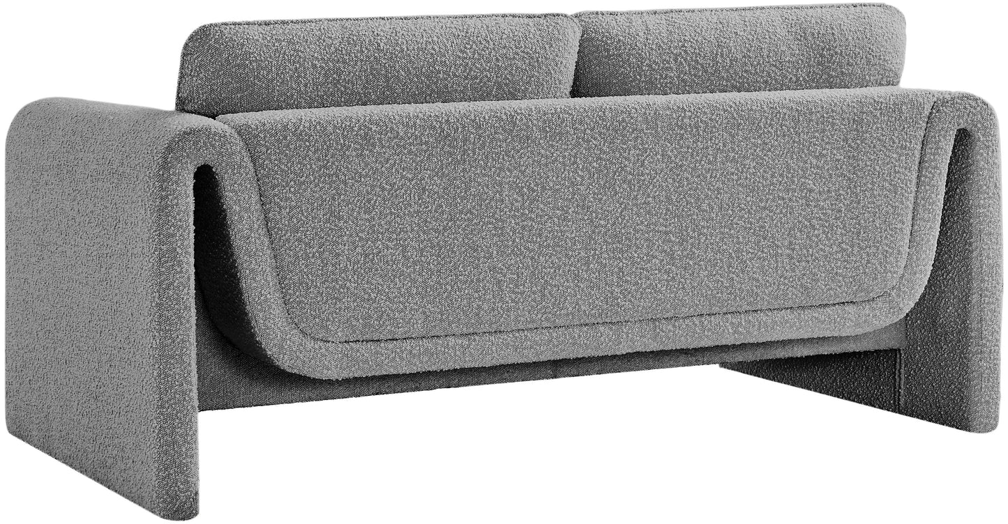 kira grey boucle fabric loveseat l