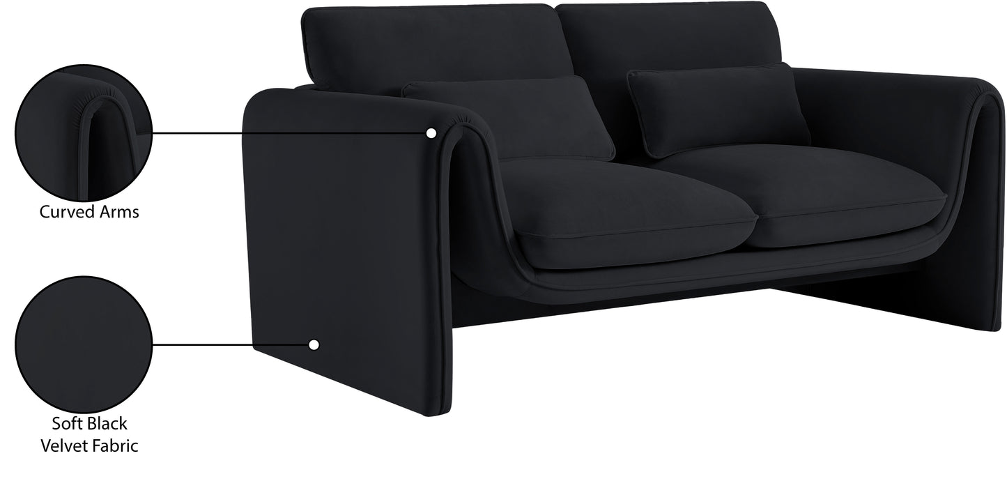 encore black velvet fabric loveseat l