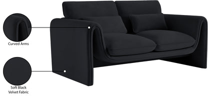 Encore Black Velvet Fabric Loveseat L