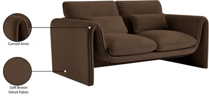 Encore Brown Velvet Fabric Loveseat L