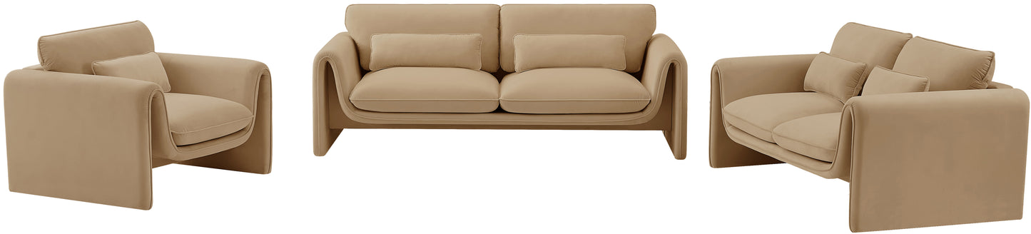 encore camel velvet fabric loveseat l