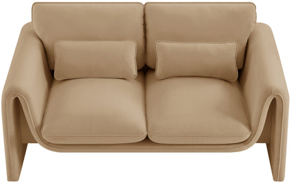 Encore Camel Velvet Fabric Loveseat L