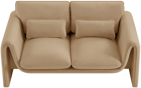 Encore Camel Velvet Fabric Loveseat L
