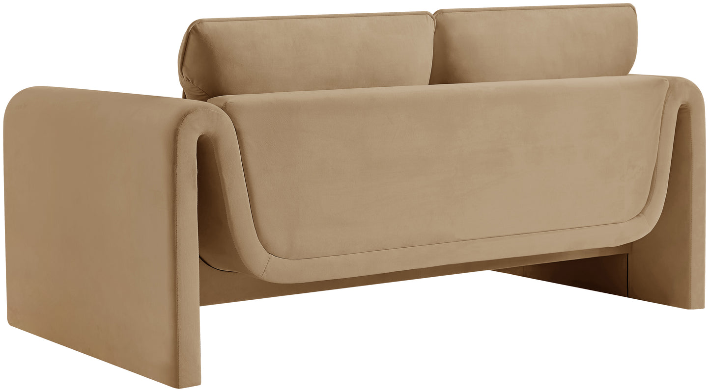 encore camel velvet fabric loveseat l