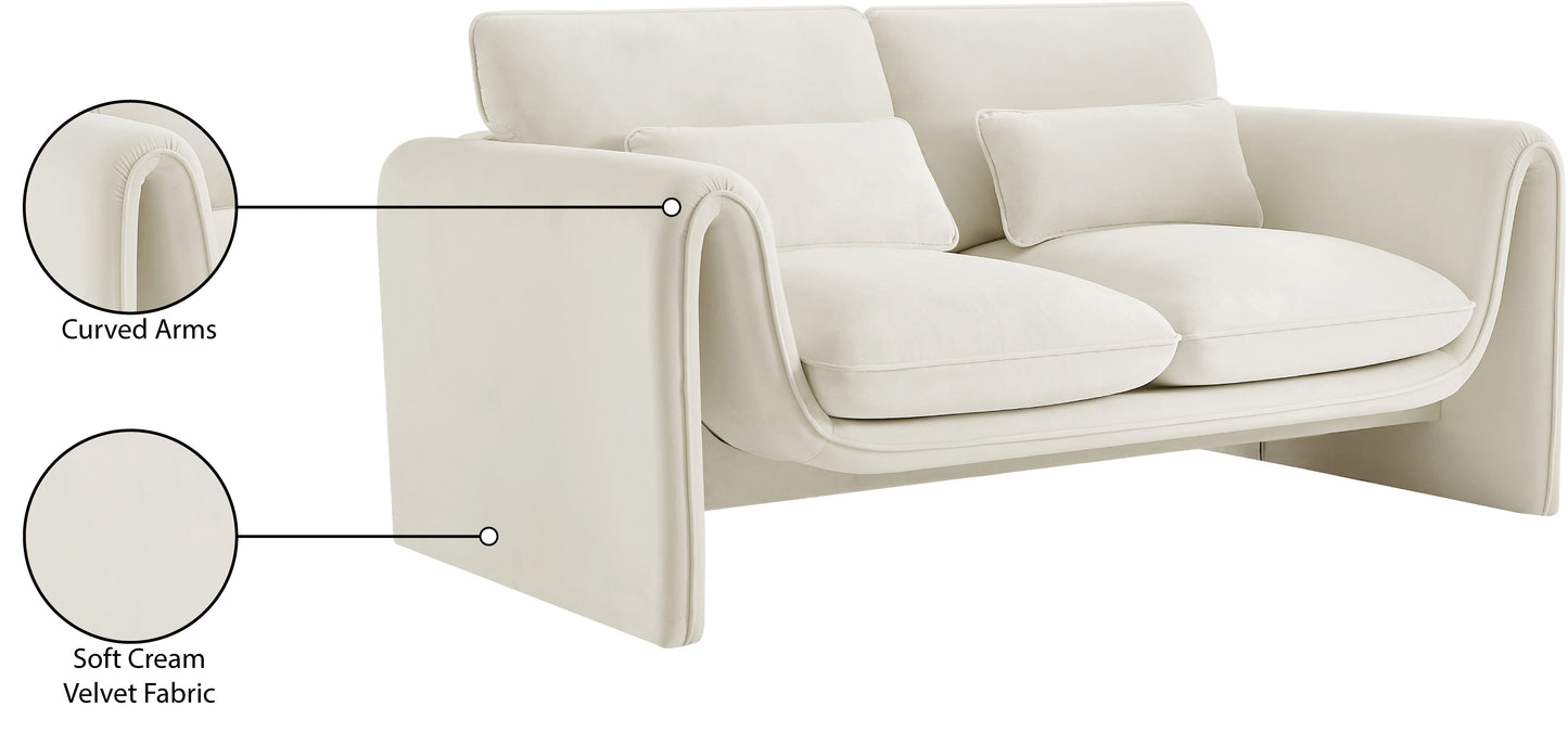 encore cream velvet fabric loveseat l