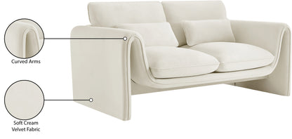 Encore Cream Velvet Fabric Loveseat L