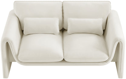 Encore Cream Velvet Fabric Loveseat L