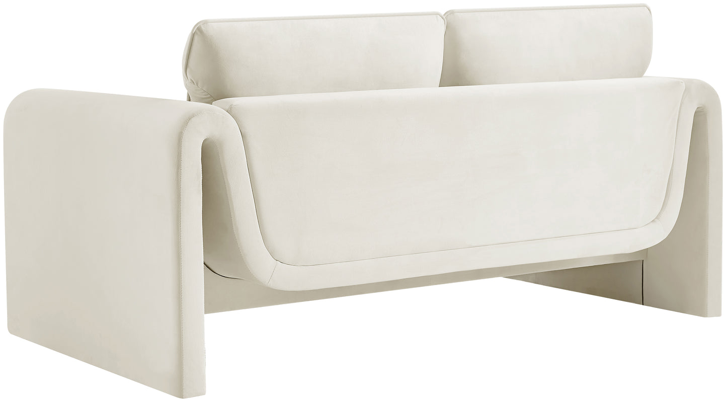 encore cream velvet fabric loveseat l