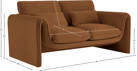 Encore Saddle Velvet Fabric Loveseat L