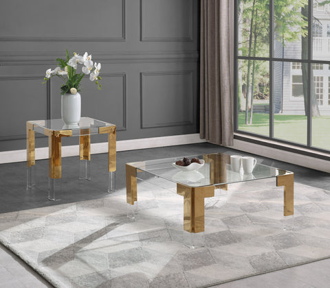 Blaire Gold Square Glass Top, Acrylic And Metal Base Coffee Table, 1 Piece