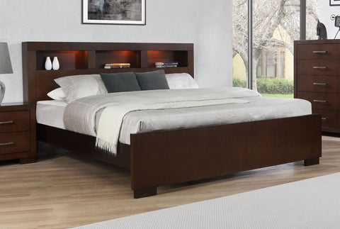 Rosalie Wood Queen LED Storage Bookcase Bed CappuccinoCappuccino