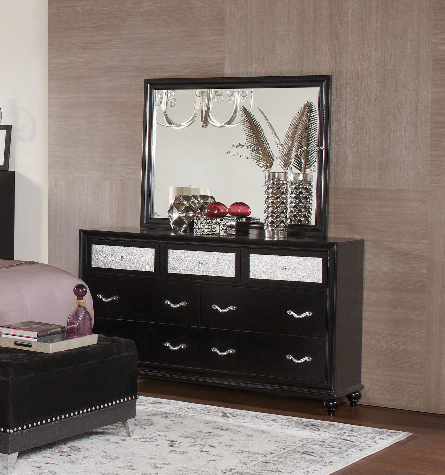 percy 7-drawer dresser with mirror blackblack