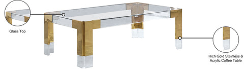 Blaire Gold Rectangular Glass Top, Acrylic And Metal Base Coffee Table, 1 Piece