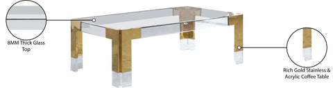 Blaire Gold Rectangular Glass Top, Acrylic And Metal Base Coffee Table, 1 Piece