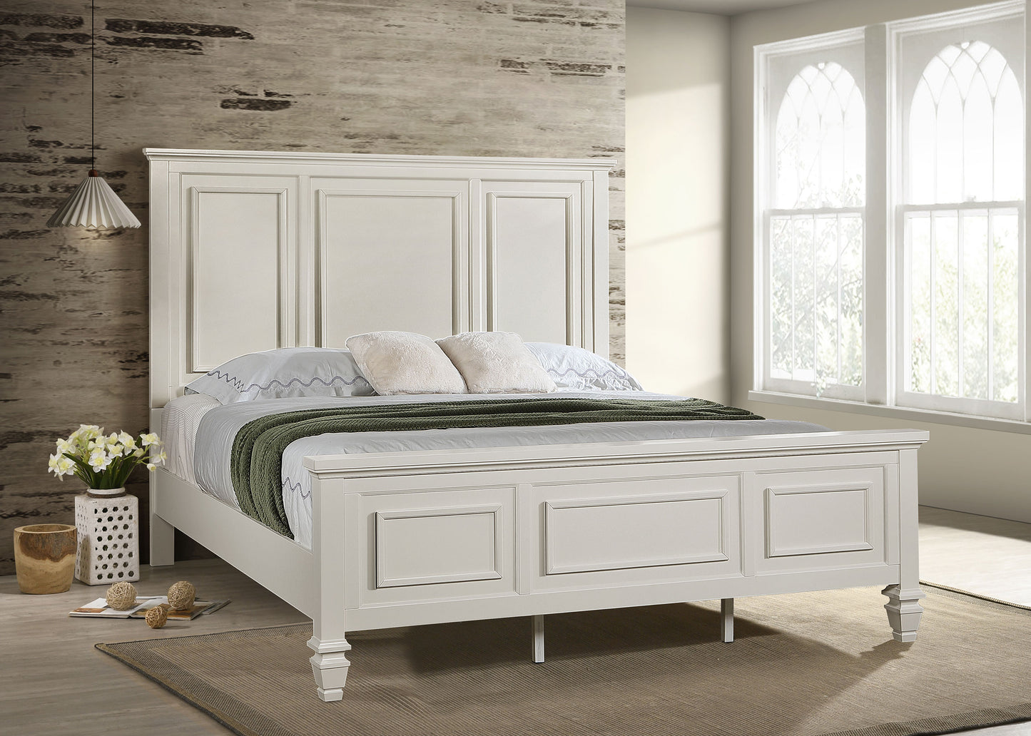 jackie beach 63-inch eastern king wood panel bed cream whitecream white