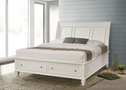 Jackie Beach Wood Eastern King Storage Panel Bed Cream WhiteCream White