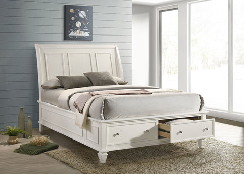 Jackie Beach Wood Queen Storage Panel Bed Cream WhiteCream White