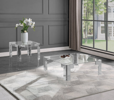 Blaire Chrome Square Glass Top, Acrylic And Metal Base Coffee Table, 1 Piece