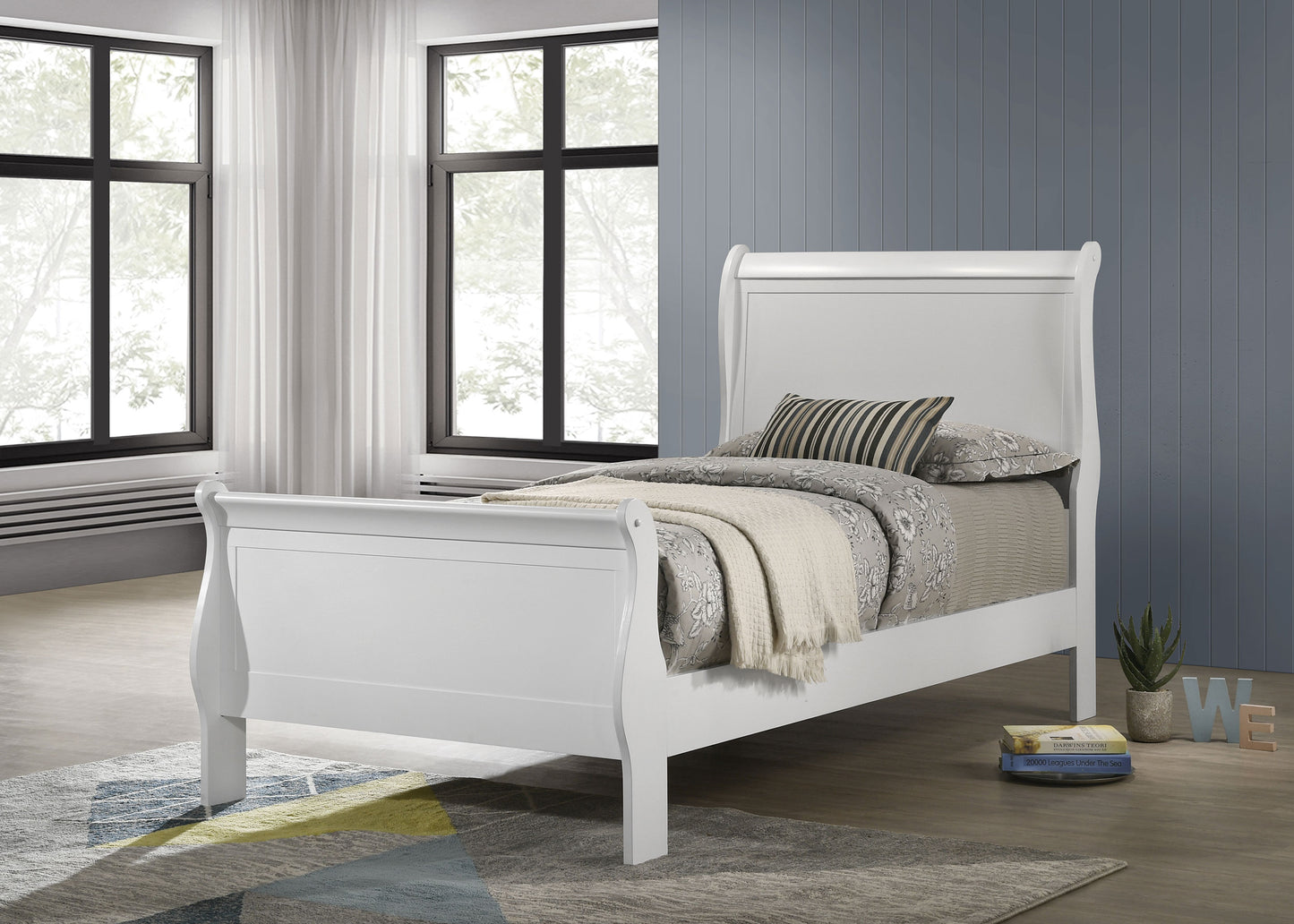 baker philippe 47-inch twin sleigh panel bed white