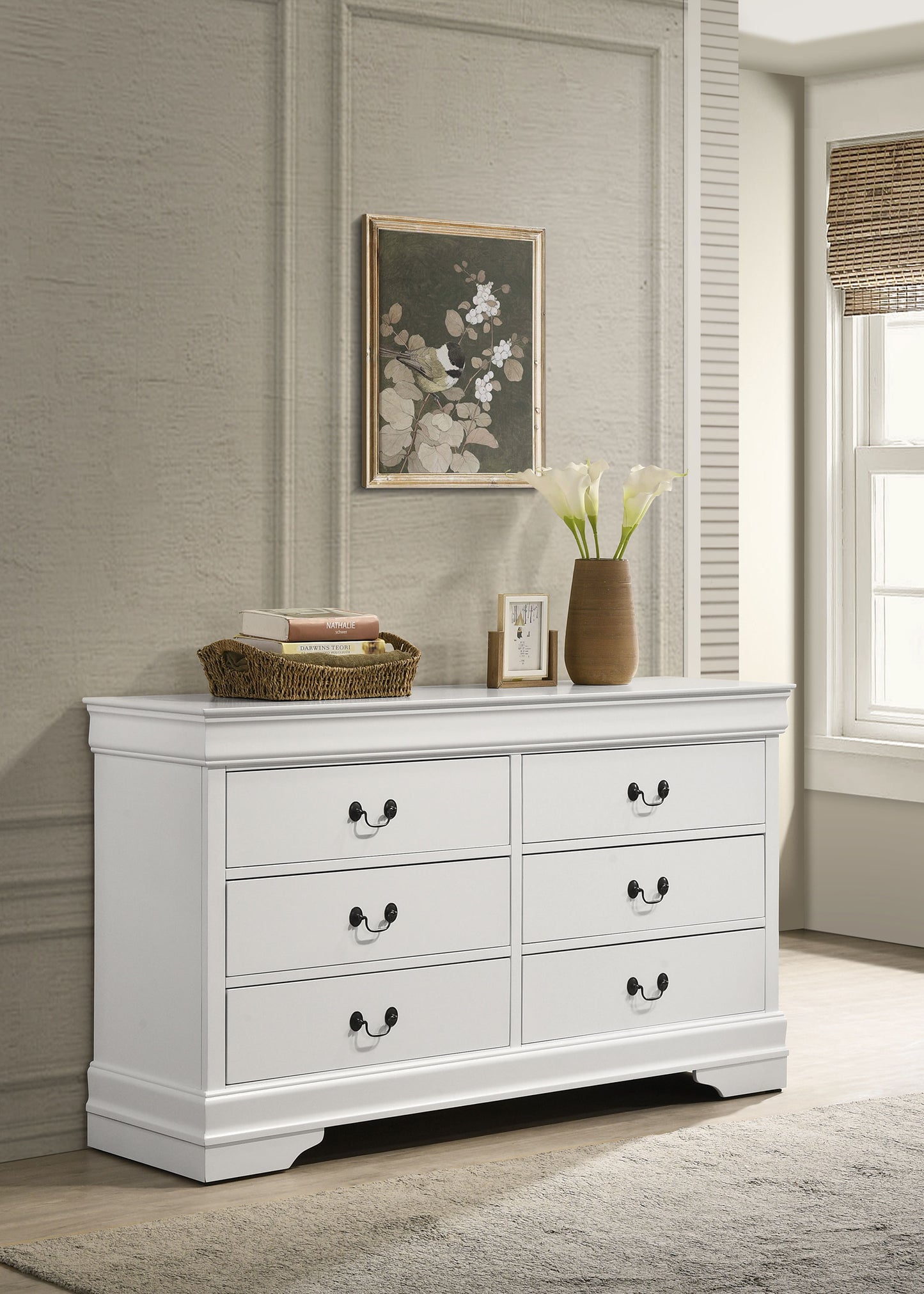 baker philippe 6-drawer dresser white