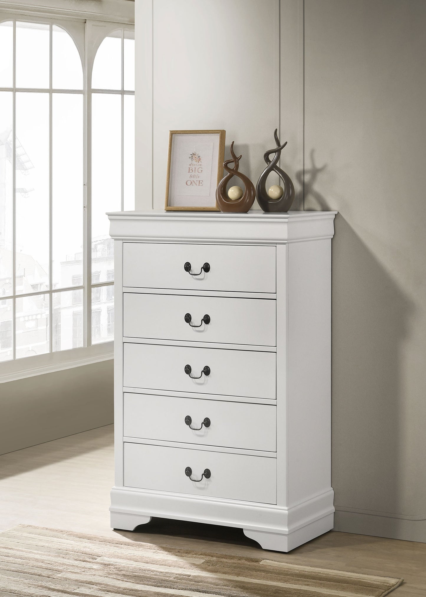 baker philippe 5-drawer bedroom chest white