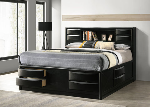 Raul Wood Eastern King Storage Bookcase Bed BlackBlack