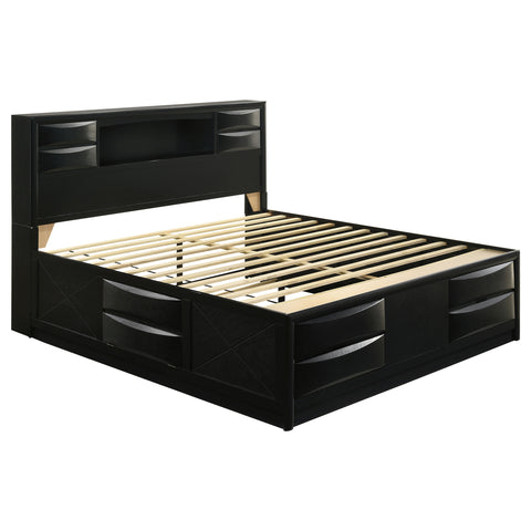 Raul Wood Eastern King Storage Bookcase Bed BlackBlack