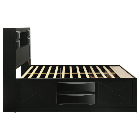 Raul Wood Eastern King Storage Bookcase Bed BlackBlack