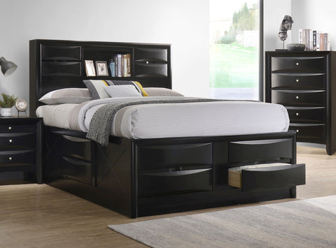 Raul Wood California King Storage Bookcase Bed BlackBlack