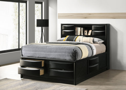 Raul Wood Queen Storage Bookcase Bed BlackBlack