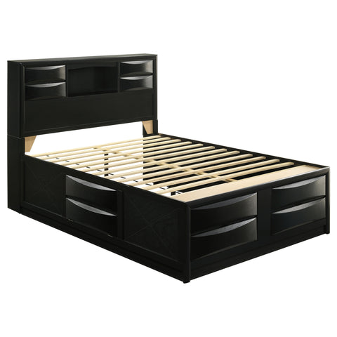Raul Wood Queen Storage Bookcase Bed BlackBlack