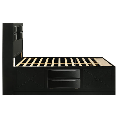 Raul Wood Queen Storage Bookcase Bed BlackBlack