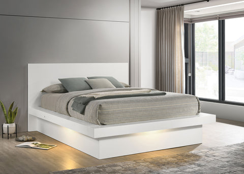 Rosalie Wood Queen LED Panel Bed Cream WhiteSnow White