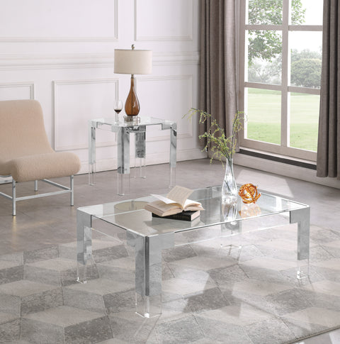 Blaire Chrome Rectangular Glass Top, Acrylic And Metal Base Coffee Table, 1 Piece