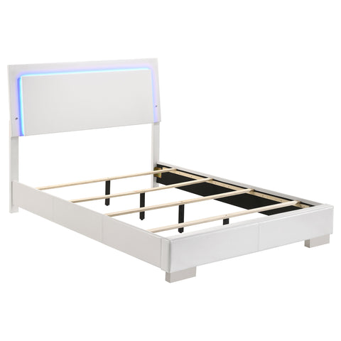 Mikayla Wood Full LED Panel Bed White High GlossWhite High Gloss