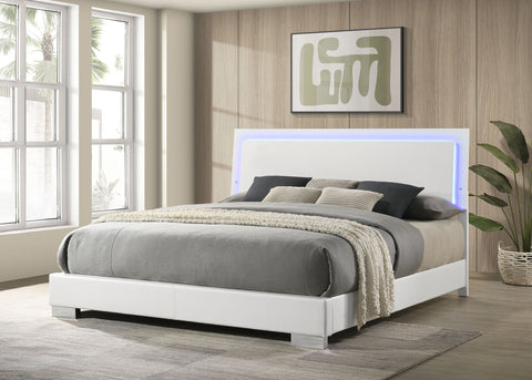Mikayla Wood Eastern King LED Panel Bed White High GlossWhite High Gloss