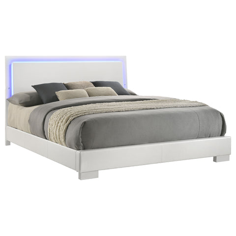 Mikayla Wood Eastern King LED Panel Bed White High GlossWhite High Gloss