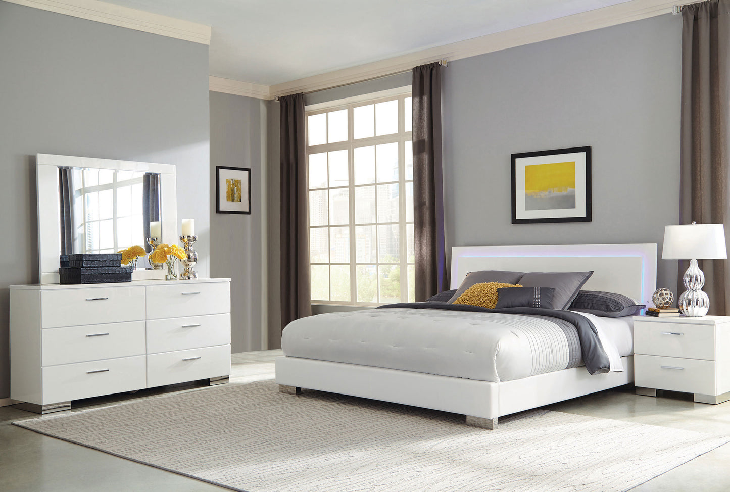 zabka 4-piece california king bedroom set white gloss