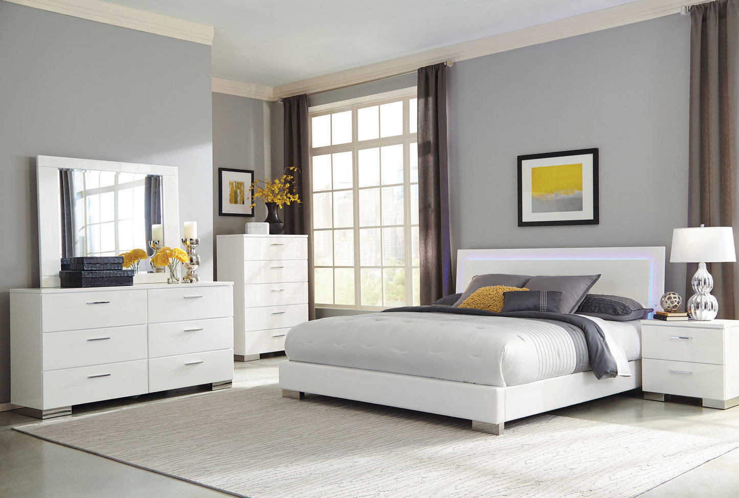 zabka 5-piece california king bedroom set white gloss