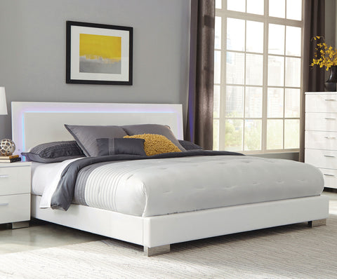 Mikayla Wood California King LED Panel Bed White High GlossWhite High Gloss