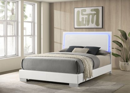 Mikayla Wood Queen LED Panel Bed White High GlossWhite High Gloss